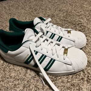 Adidas Superstar White with Dark Green Stripes